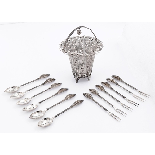 Appraisal: A Cypriot filigree silver basket and six spoons and forks