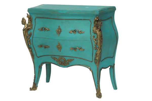 Appraisal: A green painted gilt metal mounted bombe two drawer commode