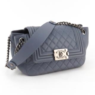 Appraisal: Chanel Gray Boy Flap Quilted Leather Bag Gray metal chain