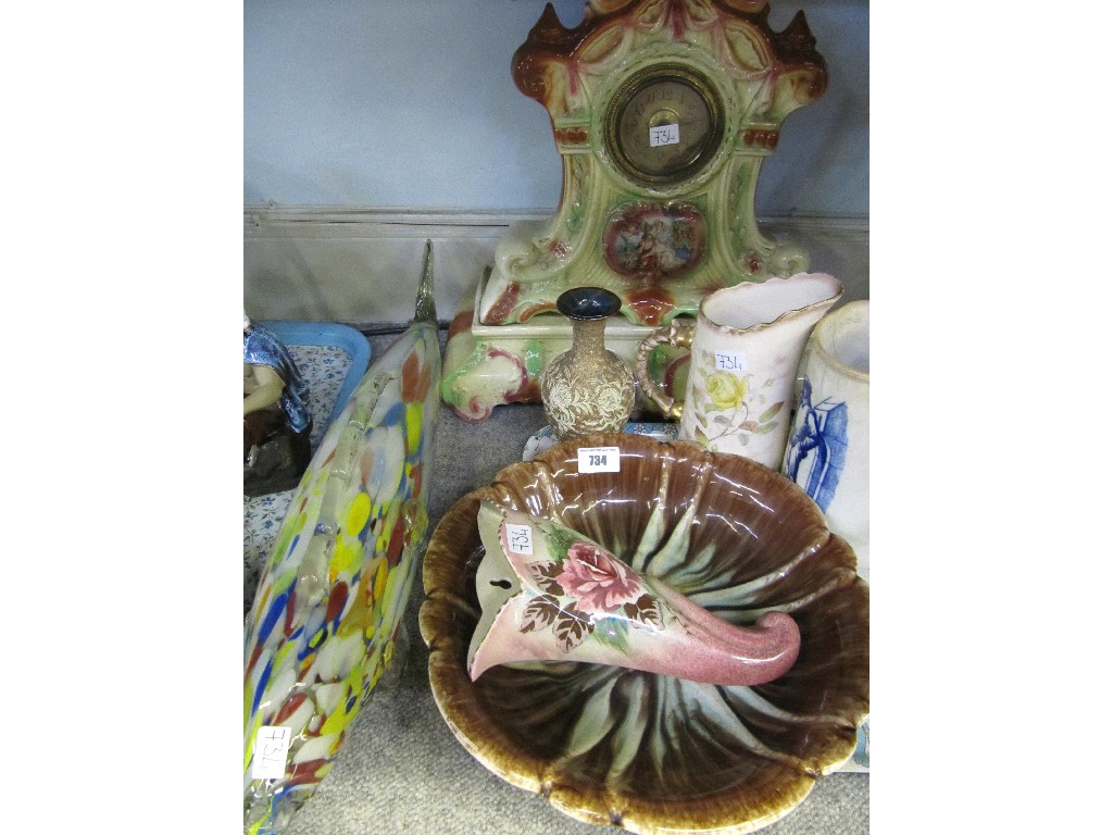 Appraisal: Tray lot comprising Doulton vase clock pottery bowl etc