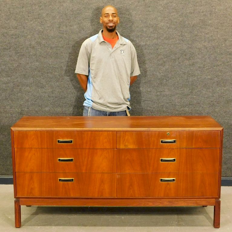 Appraisal: Danish Modern Walnut Locking Dresser Sideboard Denmark th Century Rectangular