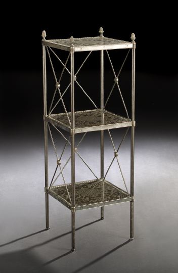 Appraisal: Directoire-Style Polychromed Metal and Brass Etagere fitted with three tiers