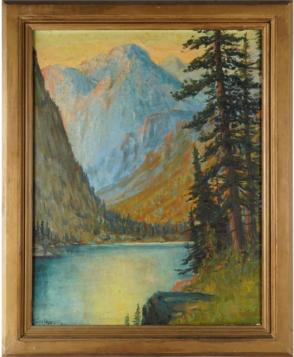 Appraisal: JAMES A MERRIAM - MOUNTAIN LANDSCAPEoil on canvas signed lower