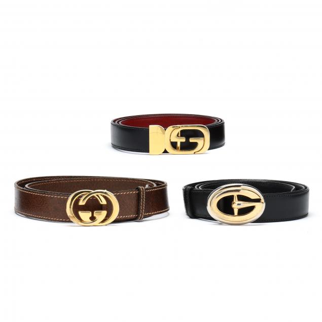 Appraisal: Three Gents Leather Belts with Buckles Gucci Made in Italy