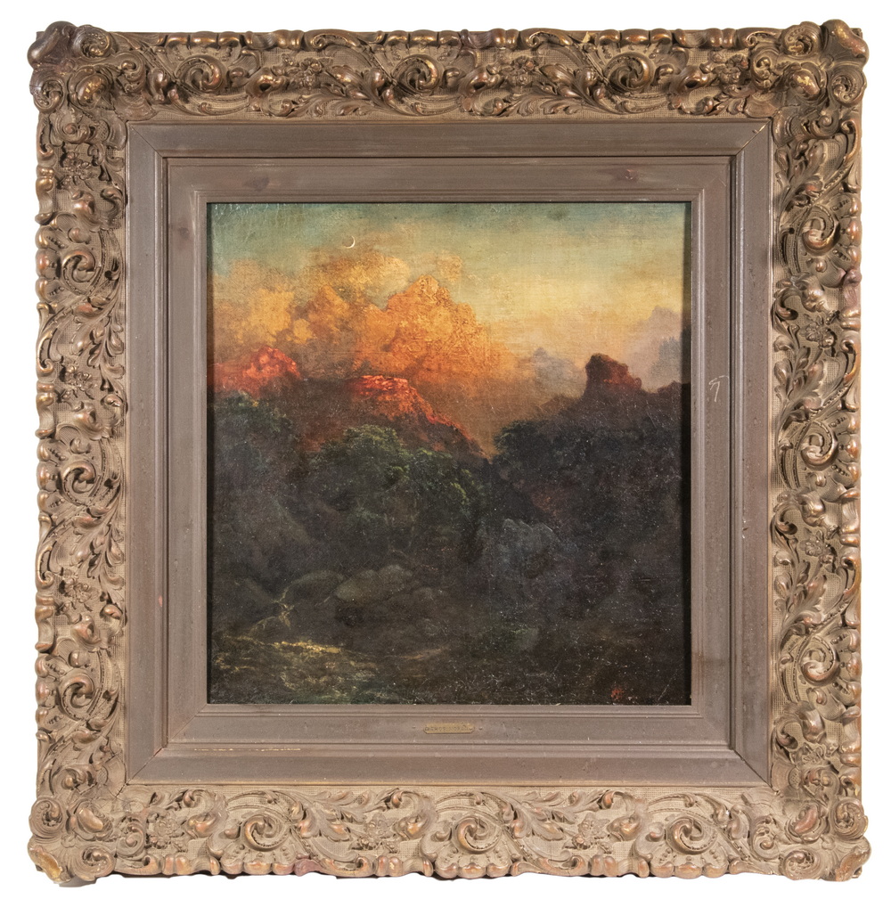 Appraisal: THOMAS MORAN PA CA - Grand Canyon oil on mahogany