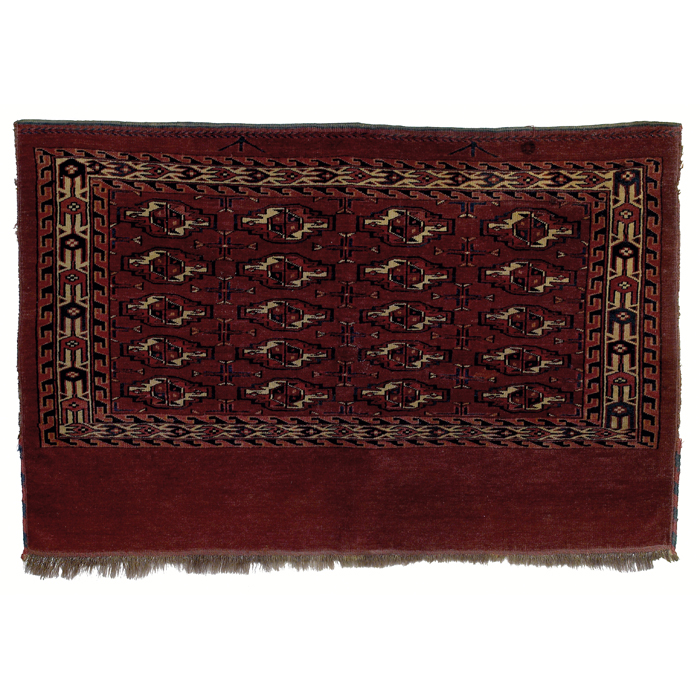 Appraisal: Nice Turkoman rug colorful geometric designs on a red field