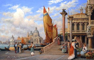 Appraisal: TREVOR HADDON Venice Corner of Ducal Palace Old Library and