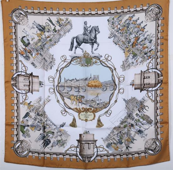 Appraisal: HERM S SILK SCARF Le Pont Neuf Paris With box