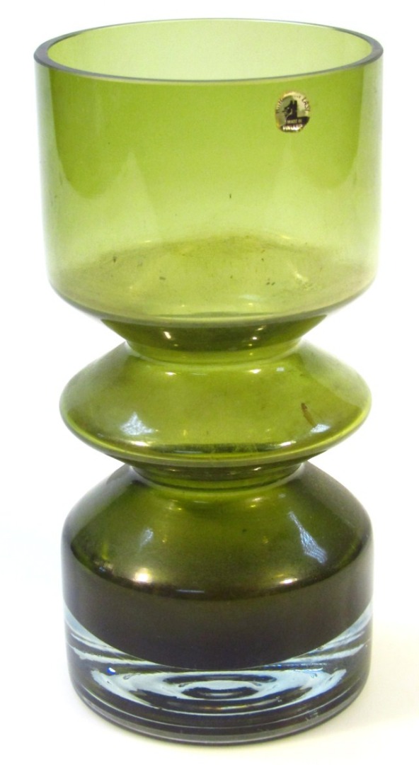 Appraisal: A Finnish 's art glass green tinted vase with baluster