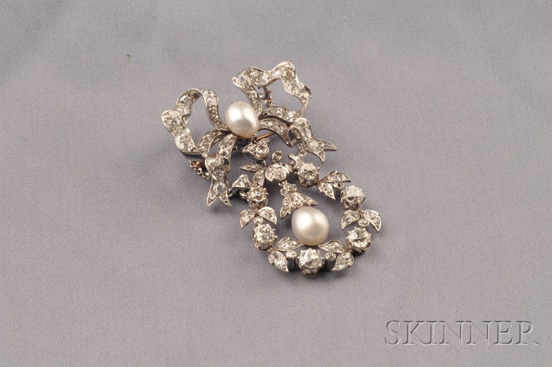 Appraisal: Edwardian Platinum Pearl and Diamond Pendant Brooch designed as a