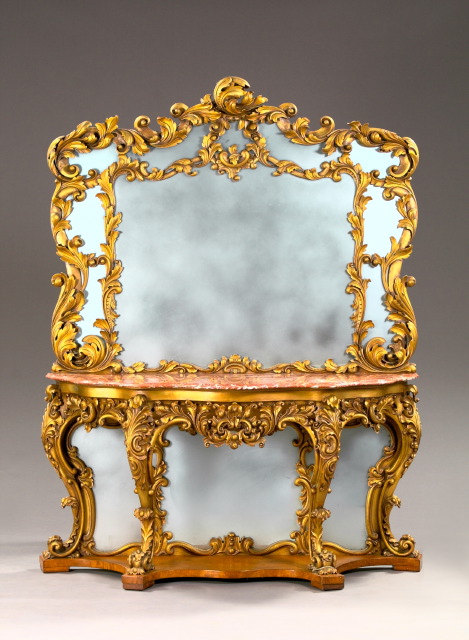 Appraisal: Large Continental Elaborately Carved Giltwood Pier Table and Over-Mirror early