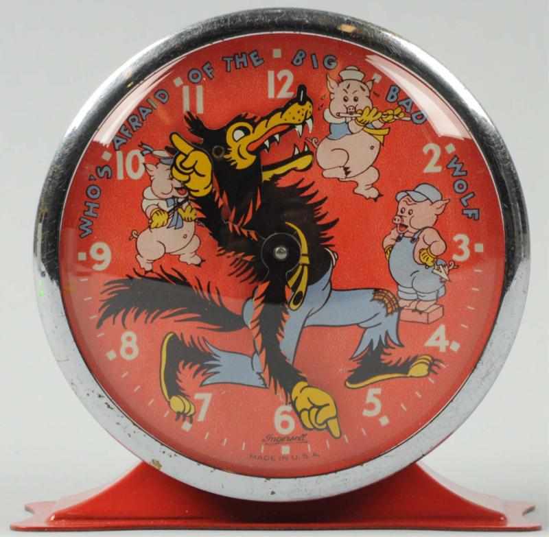 Appraisal: Big Bad Wolf Three Little Pigs Alarm Clock Circa Made