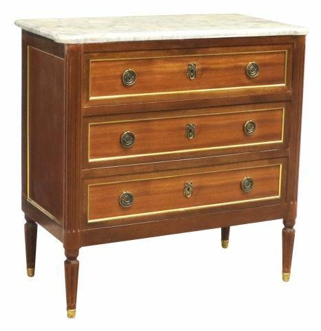 Appraisal: French Louis XVI style marble-top mahogany commode th c shaped