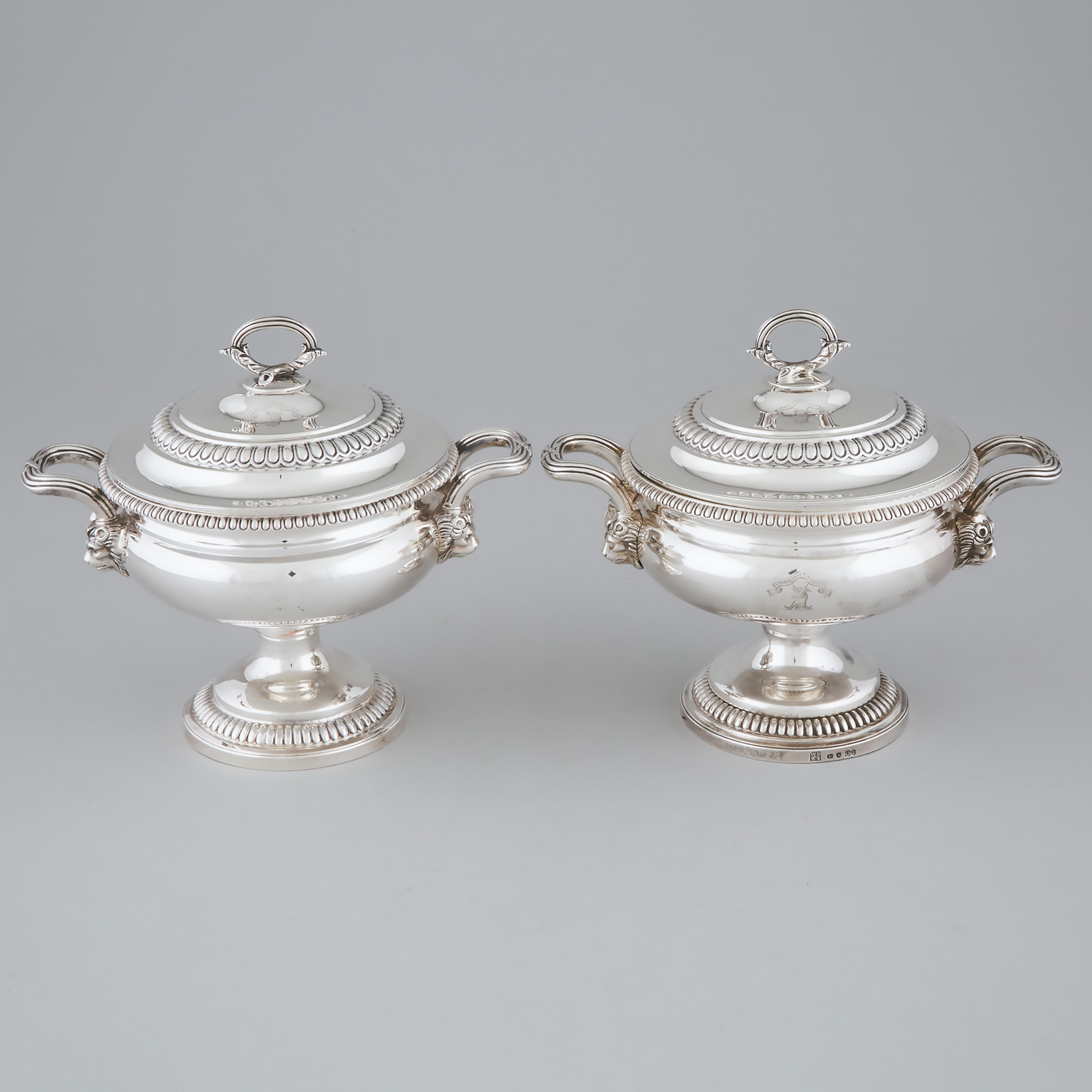 Appraisal: Pair of George III Silver Two-Handled Covered Sauce Tureens William