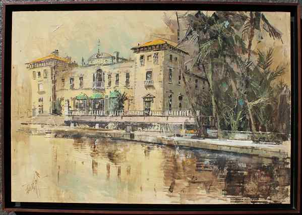 Appraisal: ELHOFF Edward American - Mansion on the Quay OIL Masonite