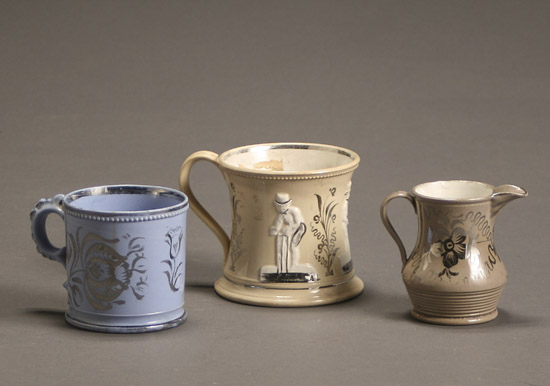 Appraisal: Two English Silver Lustre Decorated Stoneware Mugs and a Jug