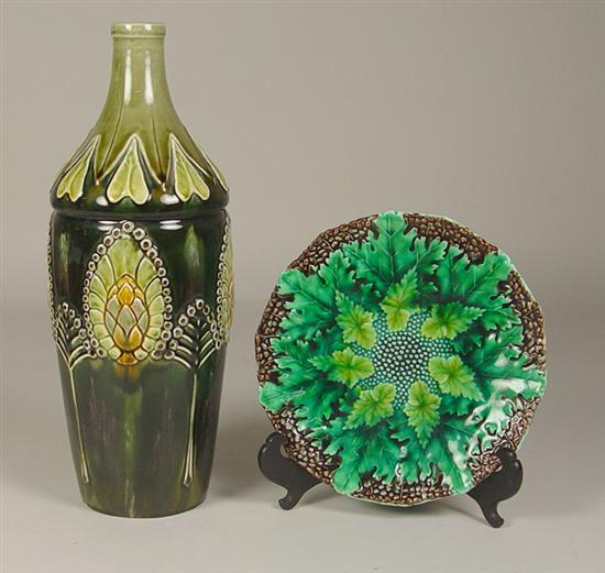 Appraisal: Two Pieces of Majolica th Century diameter plate with leaf