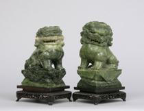 Appraisal: Small Jade Foo Dogs Chinese circa th Century Matching statues