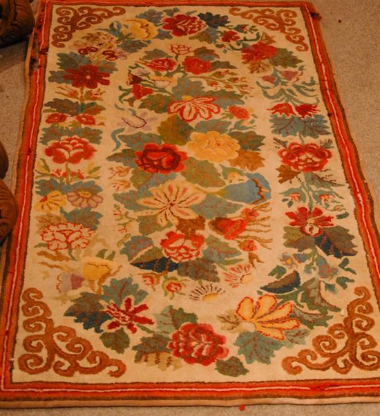 Appraisal: Hooked Rug with Orange Border damaged ' x '