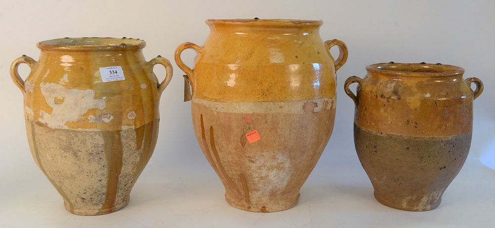 Appraisal: Group of Ten French Earthenware Glazed Confit Jars with handles