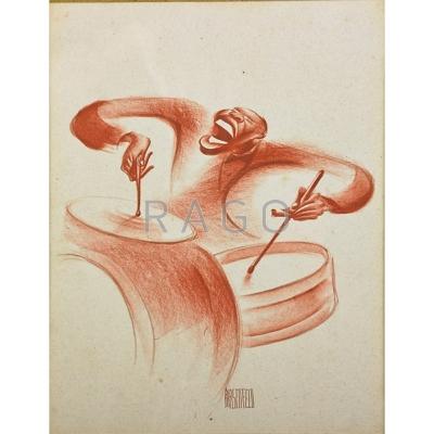 Appraisal: Albert Hirschfeld American - Untitled Conte crayon on paper framed