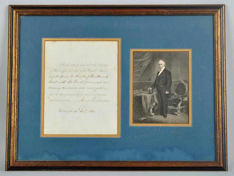 Appraisal: President James Buchanan Standing Photo Letter Framed under glass With