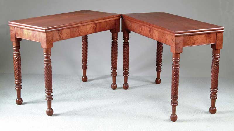 Appraisal: FINE PAIR OF SHERATON CARD TABLES Circa Mahogany and cherry