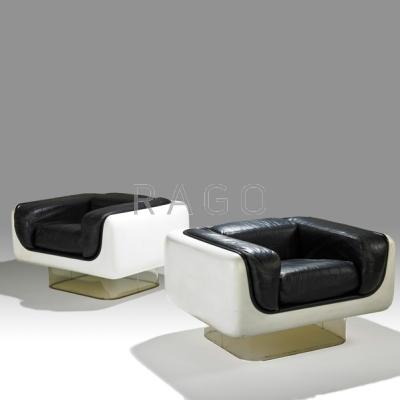 Appraisal: STEELCASE FURNITURE CO Pair of lounge chairs USA s Gel-coated