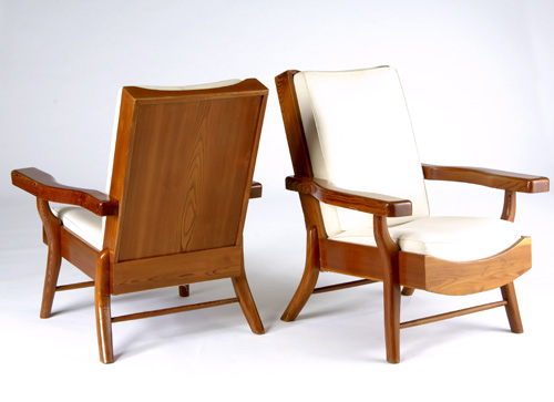 Appraisal: PIERRE JEANNERET Attr Pair of wood armchairs the back and