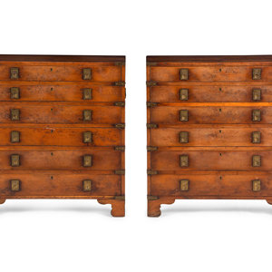 Appraisal: A Pair of Campaign Style Burlwood Chests Early th Century