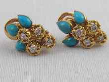 Appraisal: A pair of French hallmarked ct gold turquoise and diamond