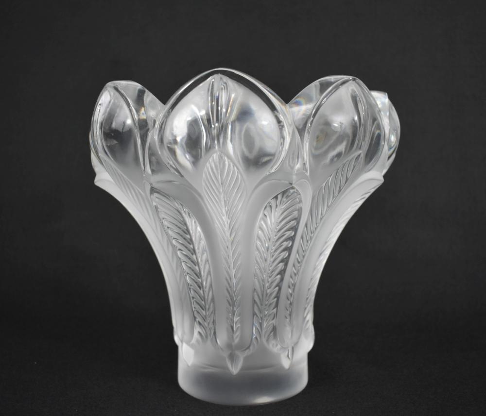 Appraisal: LALIQUE MOLDED FROSTED GLASS FLORI-FORM VASEModern Signed in script Lalique