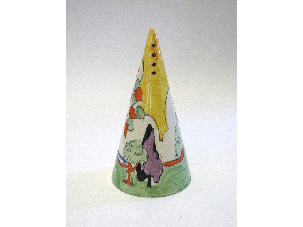 Appraisal: Clarice Cliff 'Japan' yellow pattern conical sugar sifter circa printed