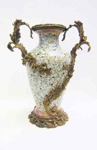 Appraisal: FRENCH STYLE PORCELAIN GILT METAL VASE hand enameled multi-color floral