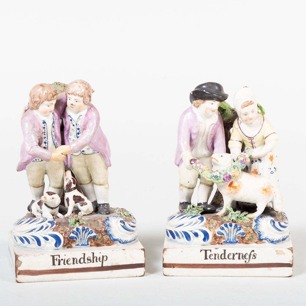 Appraisal: Pair of Staffordshire Pottery Figural Groups 'Friendship' and 'Tenderness' The