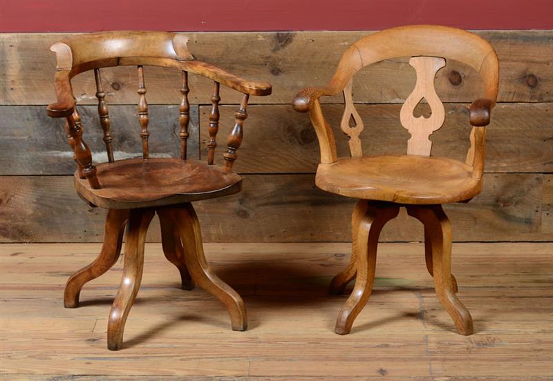 Appraisal: UNUSUAL VICTORIAN OAK SWIVEL DESK CHAIR Together with a similar