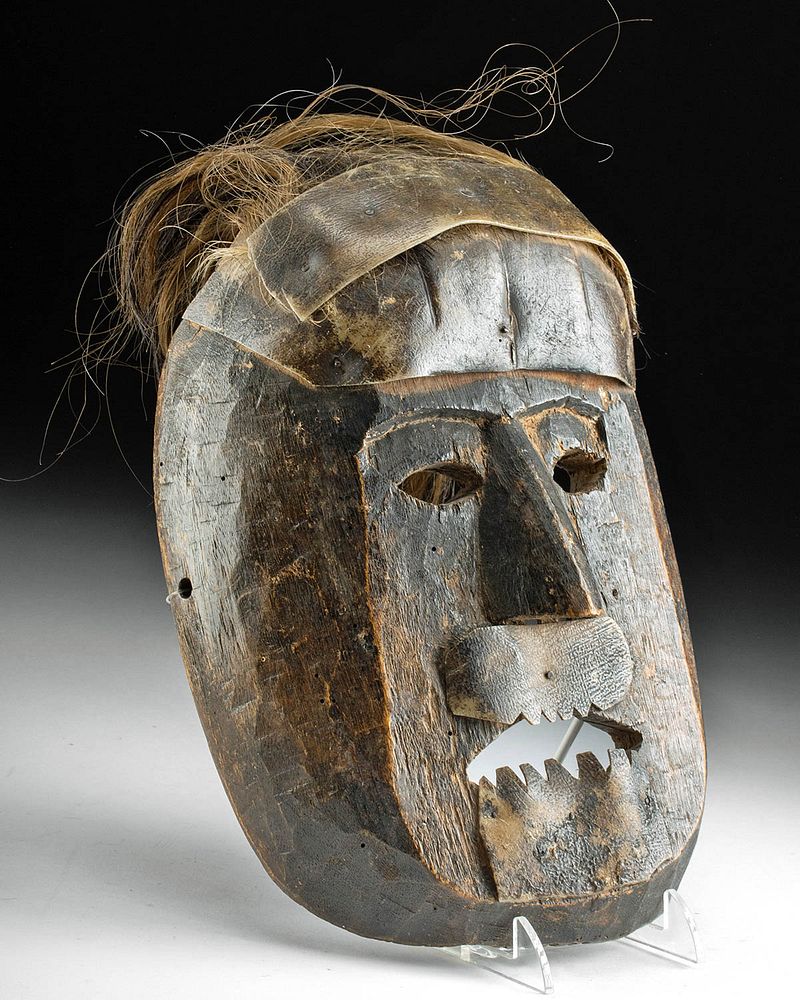 Appraisal: th C Nepalese Wood Shaman Mask with Hair and Bone