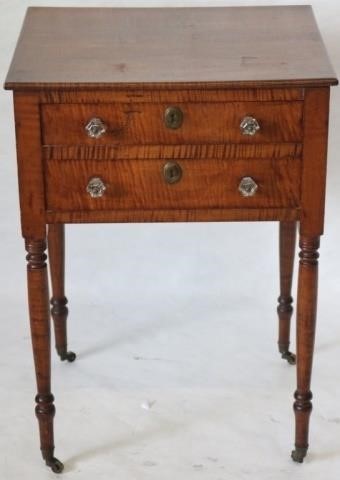 Appraisal: CA AMERICAN SHERATON STYLE TIGER MAPLE DRAWER WORK TABLE WITH