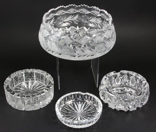 Appraisal: Four cut glass crystal bowls and ashtrays Largest h x