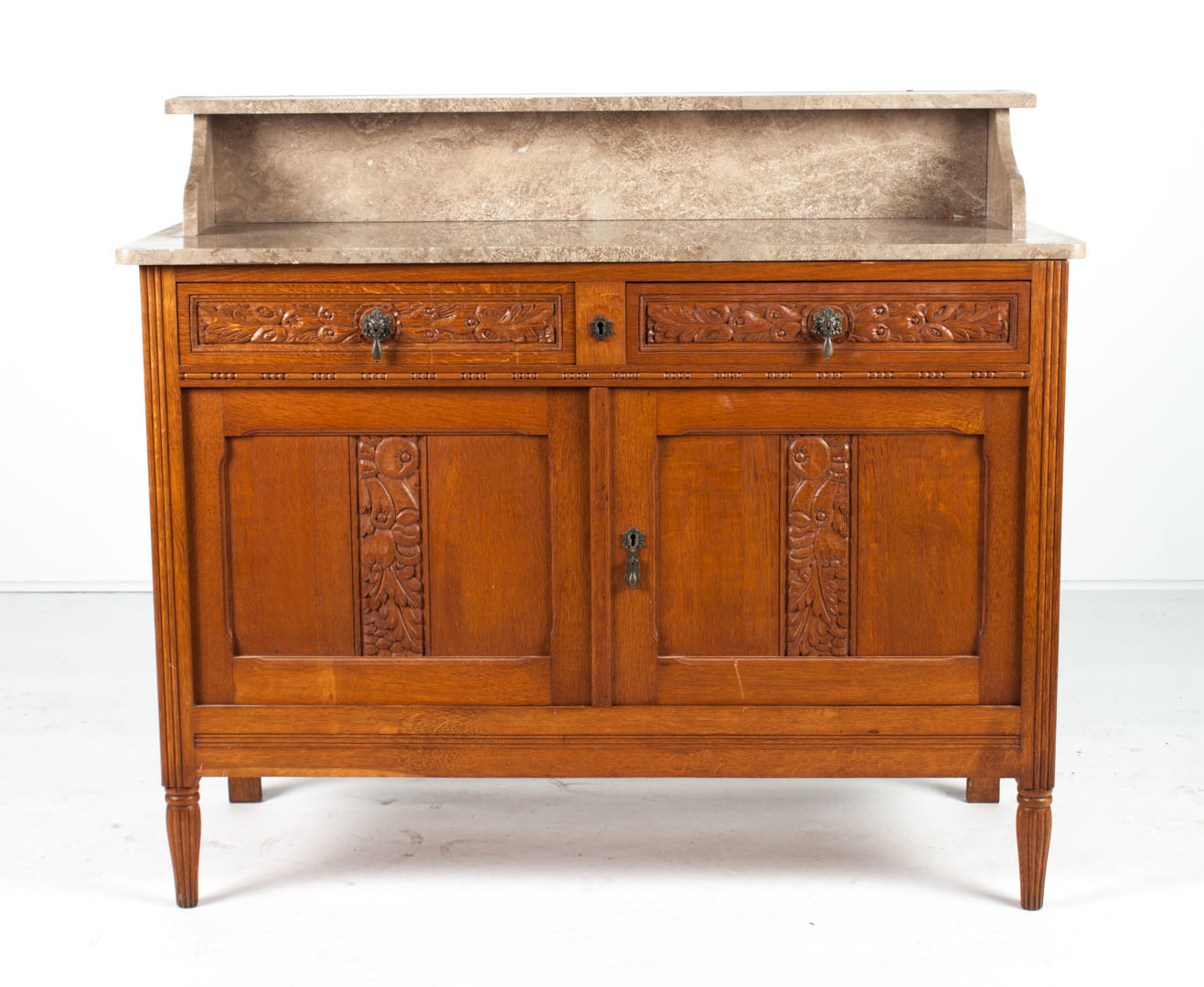 Appraisal: Continental oak marble top server early th century drawers and