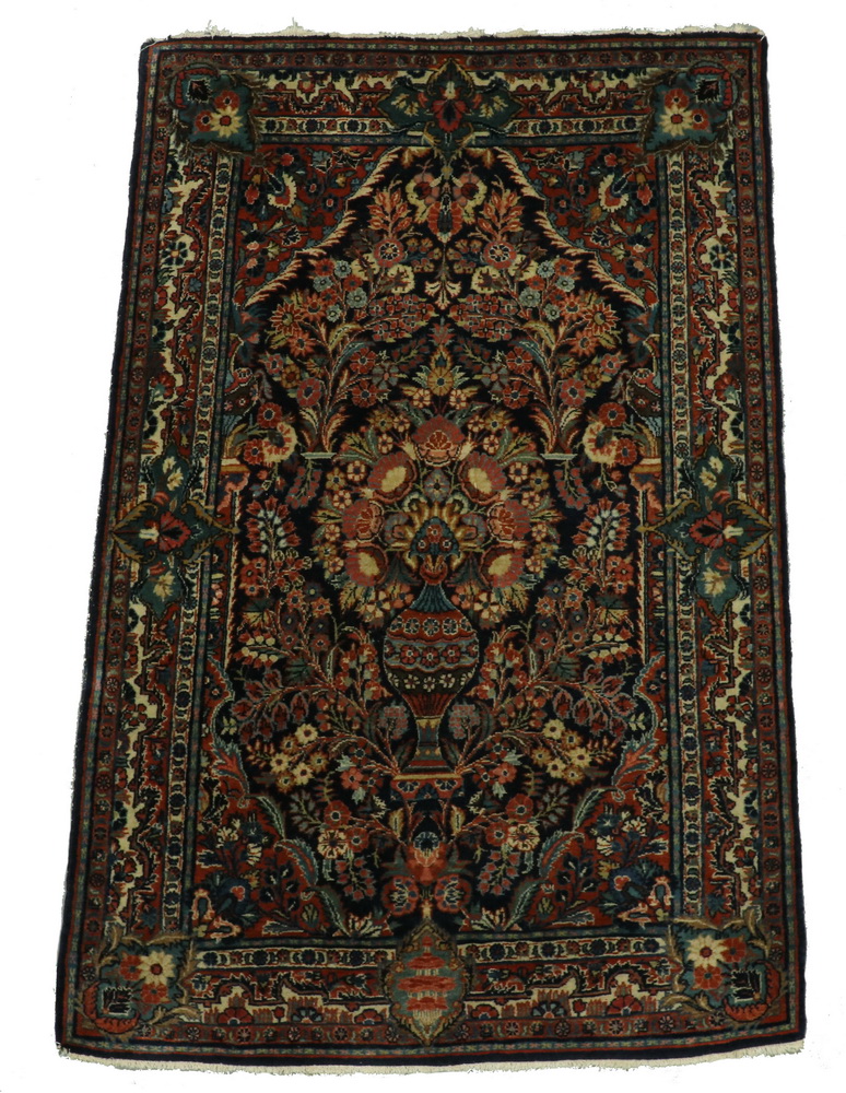 Appraisal: SAROUK RUG Center floral medallion with large vase in gold