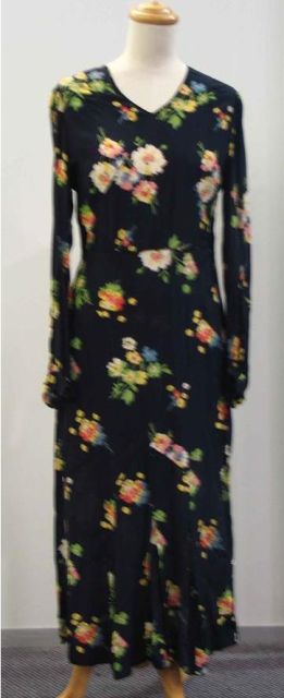 Appraisal: s daydress in mille fleurs printed rayon crepe with mauve