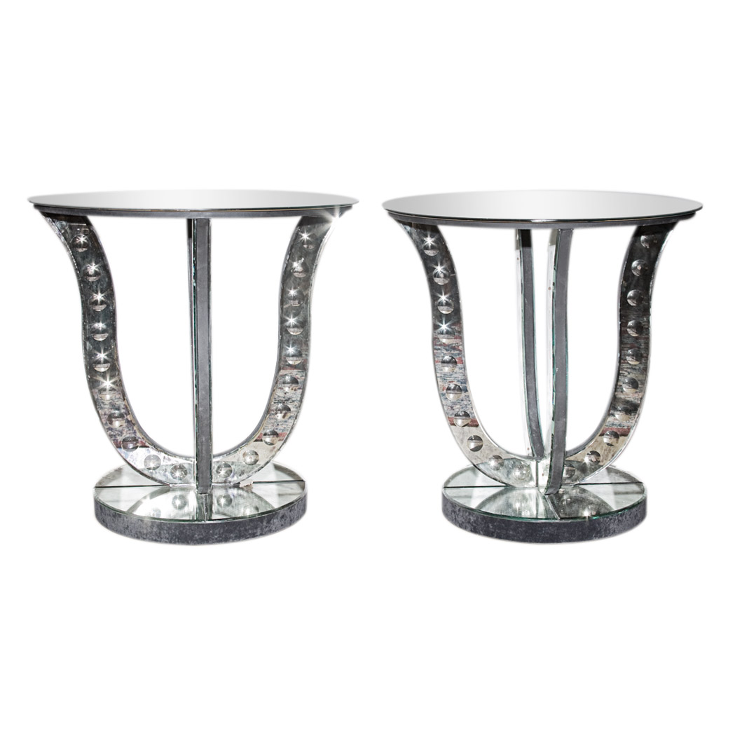 Appraisal: Pair of Mirrored Occasional Tables Height inches diameter inches