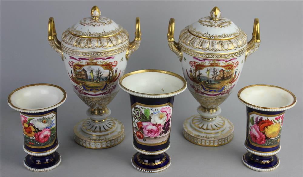 Appraisal: ROYAL VIENNA STYLE COVERED URNS decorated with European landscapes within