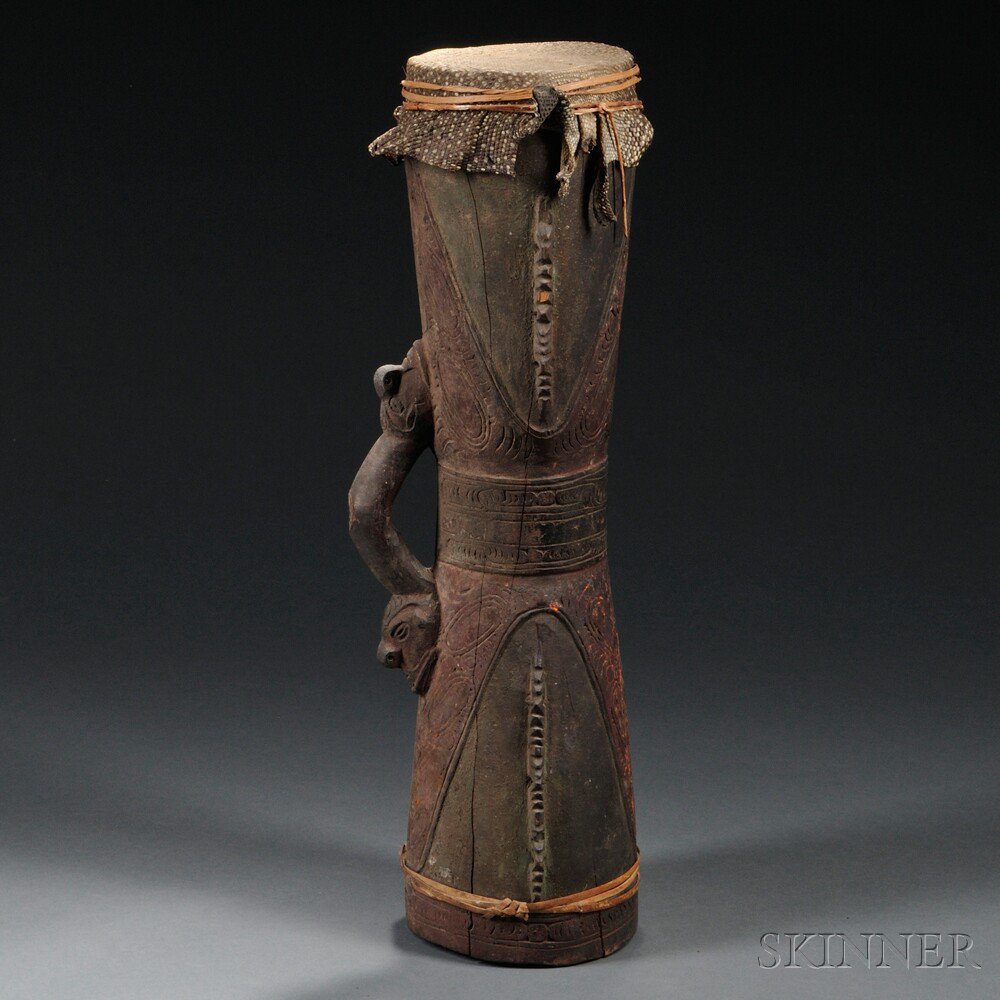 Appraisal: Sepik River Kundu Drum with intact tympanum handle with two