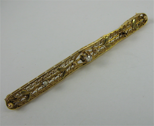 Appraisal: SEED PEARL DIAMOND AND K GOLD PIN - in length