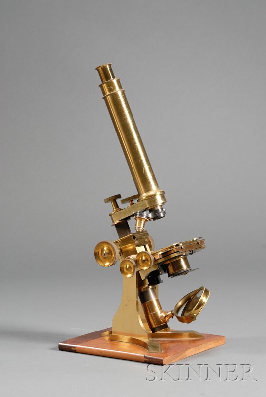 Appraisal: Lacquered Brass Monocular Microscope by Baker London mounted on a