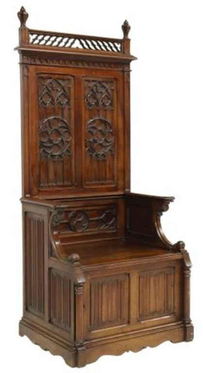 Appraisal: French Gothic Revival walnut hall chair Meubles Sculptes Bellanger Fabricant