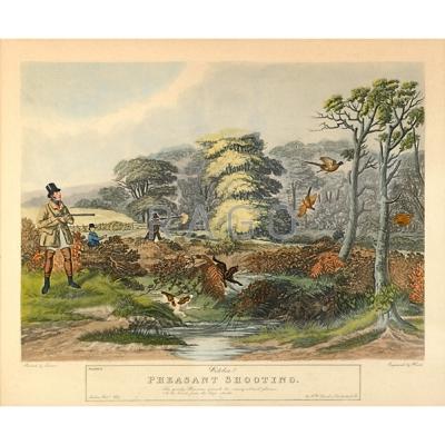 Appraisal: ENGLISH HUNTING PRINTS Four th c framed Pheasant Shooting and