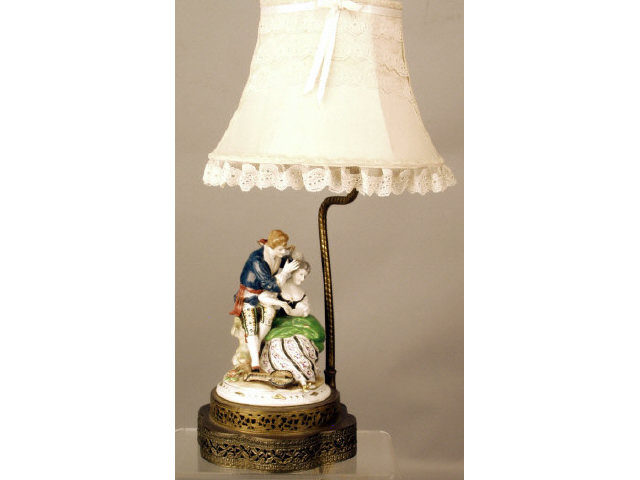 Appraisal: Dresden figural ceramic lamp on pierced brass base with cloth